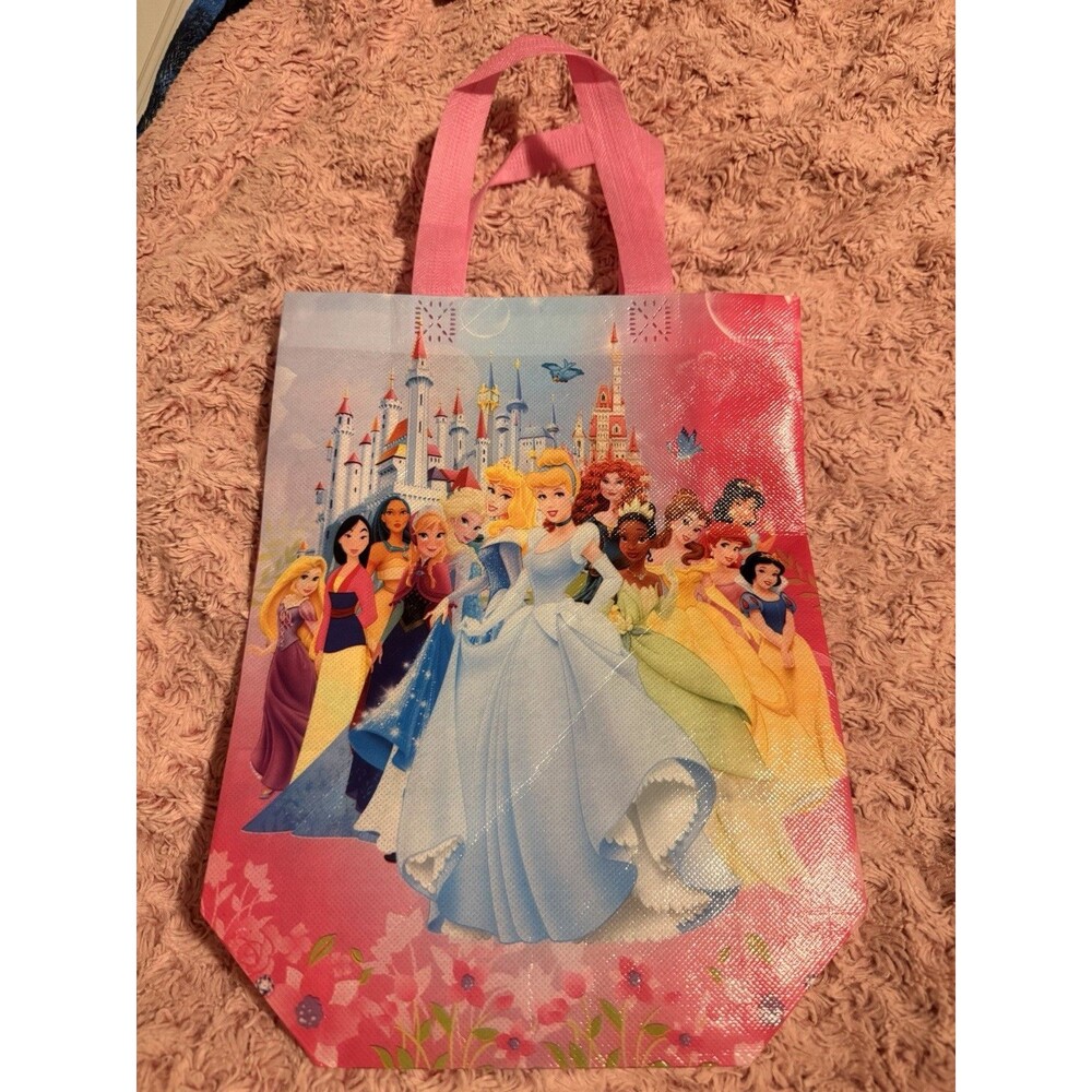 Disney Princess Reusable Tote Bag Sack Color Pink Blue Castle Full Group - Picture 2 of 2